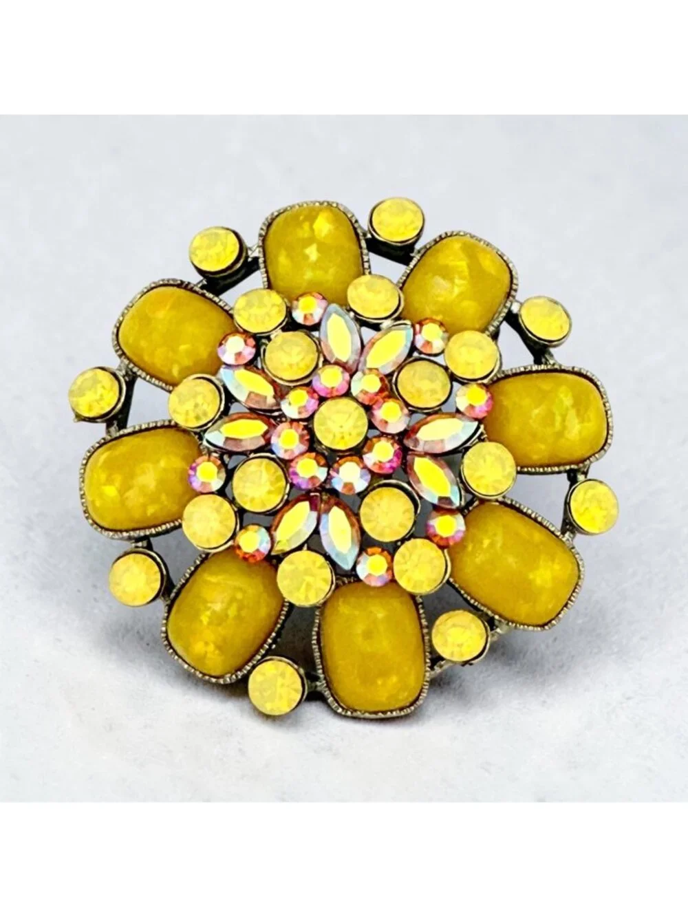 Vintage Confetti Butterscotch Lucite w/AB Rhinestones Signed CARA